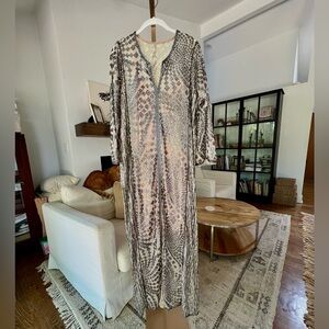 Anna Sui Free People Silver Sequin Maxi Dress, EUC, size L